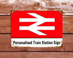 Personalised Train Station Metal Sign, Custom Text Name Wall Plaque, Man Cave Bar Shed Office Room Decor, Model Railway Gift - thumbnail 1