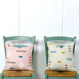 Pink Linen Throw Pillow W Block Print Southwestern Design // Blush Dusty Teal Red White Native American Geometric Bedding Cushion - thumbnail 2