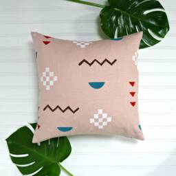 Pink Linen Throw Pillow W Block Print Southwestern Design // Blush Dusty Teal Red White Native American Geometric Bedding Cushion - thumbnail 1