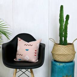 Pink Linen Throw Pillow W Block Print Southwestern Design // Blush Dusty Teal Red White Native American Geometric Bedding Cushion - thumbnail 4