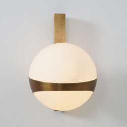 Mid-Century Modern Brass Globe Wall Sconce - Opal Glass Vanity Light - thumbnail 3
