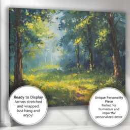 Sunlit Green Woodland Glade Impressionist Forest Landscape Canvas Wall Art Print Decor Picture Ready To Hang - thumbnail 3