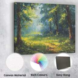 Sunlit Green Woodland Glade Impressionist Forest Landscape Canvas Wall Art Print Decor Picture Ready To Hang - thumbnail 2
