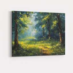 Sunlit Green Woodland Glade Impressionist Forest Landscape Canvas Wall Art Print Decor Picture Ready To Hang - thumbnail 4