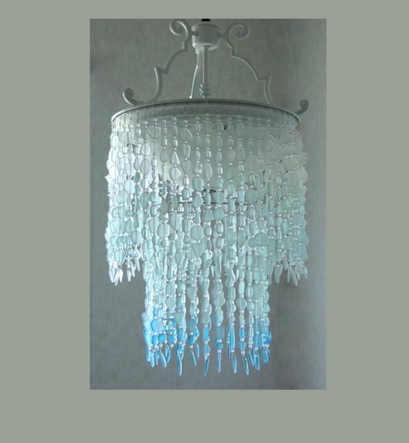 Sea Glass Chandelier Coastal Ombre Lighting Fixture, The Carabelle - image 1