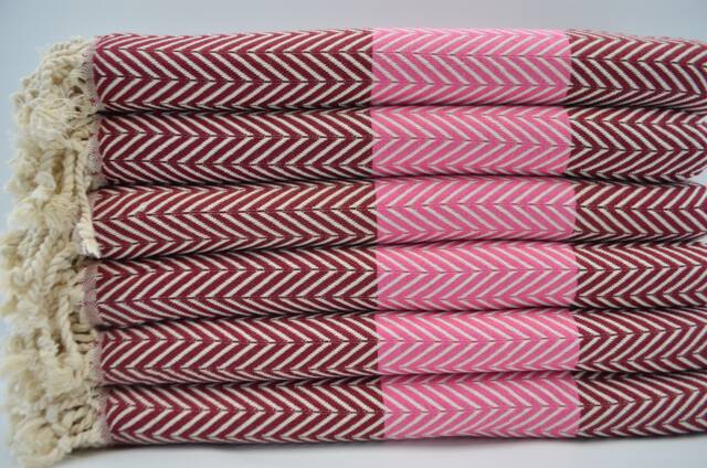 "Burgundy & Pink Peshtemal, Turkish Towels, Bath Towel, Hammam Towel, 40""x63" - image 1