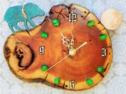 "Javelina With Moon & Turquoise Stones Log Cabin Style 9"" X 6.5"" 2"
