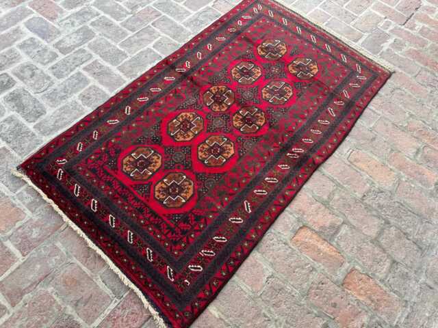 3x6 Afghan Tekke Wool Rug - Hand-Knotted Tribal Carpet Natural Dyed Red Oriental Area For Entryway Or Living Room Perfect Gift - image 1