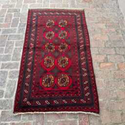 3x6 Afghan Tekke Wool Rug - Hand-Knotted Tribal Carpet Natural Dyed Red Oriental Area For Entryway Or Living Room Perfect Gift - thumbnail 2