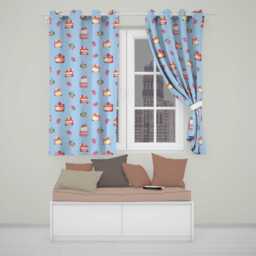 Cute Strawberry Cake Cherry Dessert Blue Background Seamless Pattern Readymade Eyelet Ring Top Thermal 100% Blackout Curtains - thumbnail 1