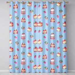 Cute Strawberry Cake Cherry Dessert Blue Background Seamless Pattern Readymade Eyelet Ring Top Thermal 100% Blackout Curtains - thumbnail 2