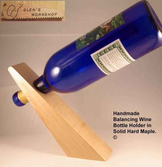 Wine Bottle Holder Handmade Balancing in Solid Maple Stand Accessory - image 1