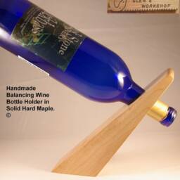 Wine Bottle Holder Handmade Balancing in Solid Maple Stand Accessory - thumbnail 3