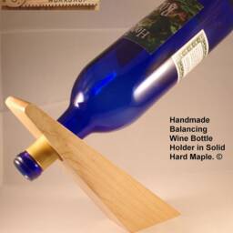 Wine Bottle Holder Handmade Balancing in Solid Maple Stand Accessory - thumbnail 2