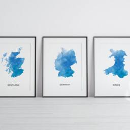 Set Of 3 Watercolor Country Map Prints, Custom Home Wall Art, Personalized Travel Gift, Moving Keepsake Poster - thumbnail 3