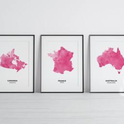Set Of 3 Watercolor Country Map Prints, Custom Home Wall Art, Personalized Travel Gift, Moving Keepsake Poster - thumbnail 2
