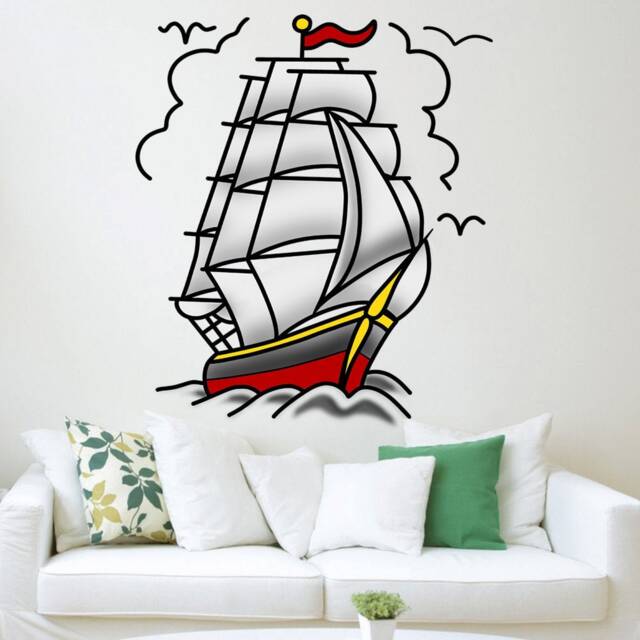 Pirate Ship - American Traditional Tattoo Vinyl Wall Art Decal Peel & Stick Reusable Fabric Vwaq-At6 - image 1