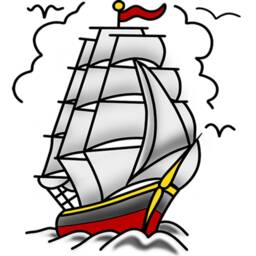 Pirate Ship - American Traditional Tattoo Vinyl Wall Art Decal Peel & Stick Reusable Fabric Vwaq-At6 - thumbnail 2