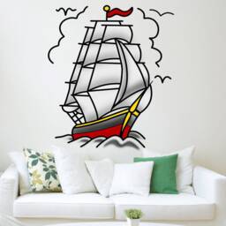 Pirate Ship - American Traditional Tattoo Vinyl Wall Art Decal Peel & Stick Reusable Fabric Vwaq-At6