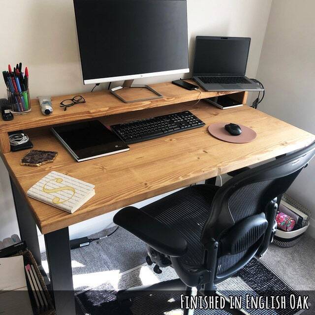 Industrial Solid Wood Desk With Monitor Shelf/Riser - image 1