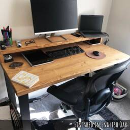 Industrial Solid Wood Desk With Monitor Shelf/Riser - thumbnail 1