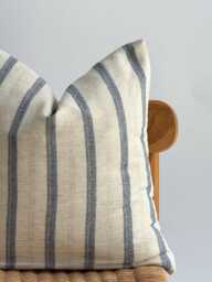 Neutral Hemp Striped Blue Hand Woven Pillow Cover, Nautical Pillow, Beach Home Decor - thumbnail 1