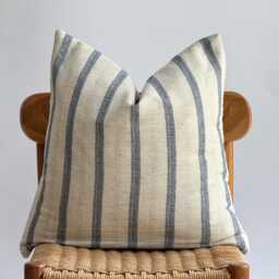 Neutral Hemp Striped Blue Hand Woven Pillow Cover, Nautical Pillow, Beach Home Decor - thumbnail 2