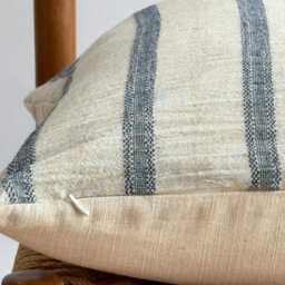 Neutral Hemp Striped Blue Hand Woven Pillow Cover, Nautical Pillow, Beach Home Decor - thumbnail 3