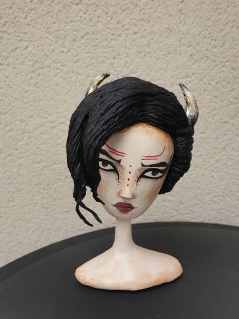 Taurus Zodiac Sculpture, Paper Mache Doll, Gothic Bust With Horns - image 1