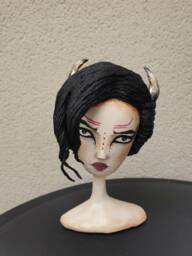 Taurus Zodiac Sculpture, Paper Mache Doll, Gothic Bust With Horns - thumbnail 1