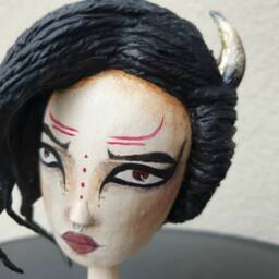 Taurus Zodiac Sculpture, Paper Mache Doll, Gothic Bust With Horns - thumbnail 4