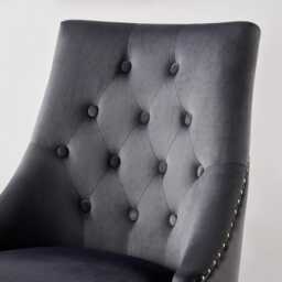 Velvet Tufted Dining Chair Dark Grey Upholstered Accent Chair With Nailhead Trim - thumbnail 3