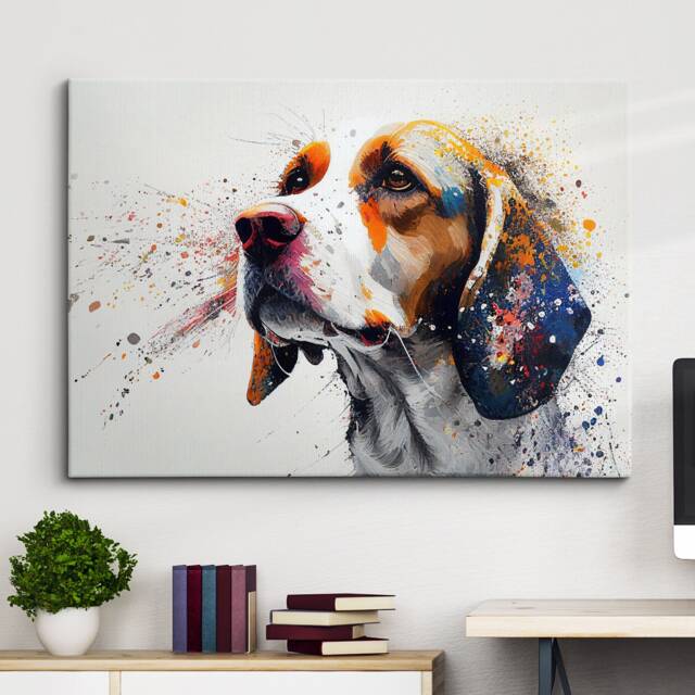 Beagle Abstract Dog Pet Animal Oil Painting Splatter Wall Art, Framed Canvas Poster Print, Home Kitchen Office Room Decor, Gifts - image 1
