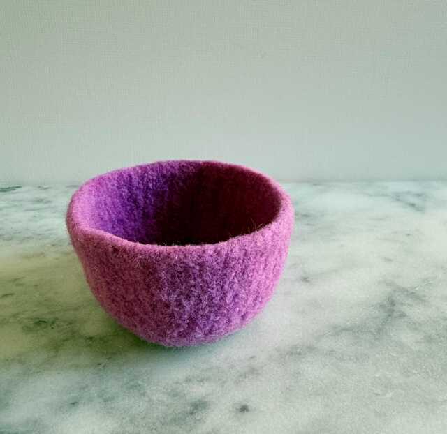 Colorblock Fuchsia & Brown Handmade Felted Wool Bowl - Home Decor By The Felterie. Ring - image 1