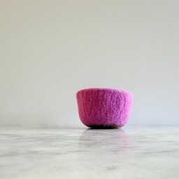 Colorblock Fuchsia & Brown Handmade Felted Wool Bowl - Home Decor By The Felterie. Ring - thumbnail 3
