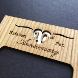 10Th Anniversary Picture Frame - 5x7 Holds 3x5 Photo Gift, Wedding Anniversary, Laser Engraved Collage - thumbnail 3