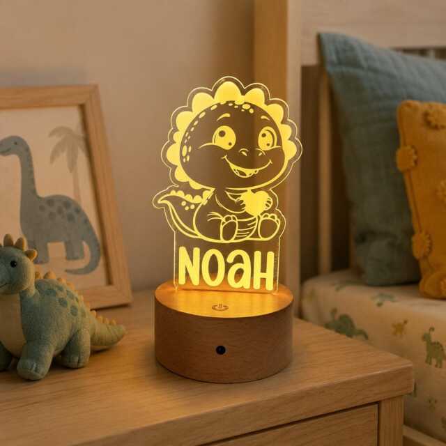 Personalised Dinosaur Night Light - Custom Name Kids Lamp Nursery Led Colour Changing Baby Room Decor Gift - image 1