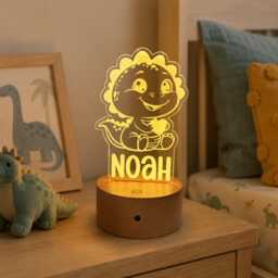 Personalised Dinosaur Night Light - Custom Name Kids Lamp Nursery Led Colour Changing Baby Room Decor Gift - thumbnail 1