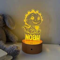 Personalised Dinosaur Night Light - Custom Name Kids Lamp Nursery Led Colour Changing Baby Room Decor Gift - thumbnail 3