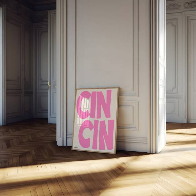 Cin Print Pink - Typography Print, Retro Wall Art, Dorm Trending Aesthetic Art Poster Unframed