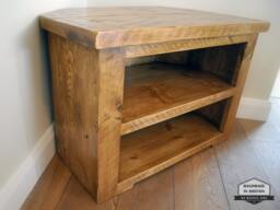Rustic Pine Corner Tv Unit Solid Chunky Wood Stand/Cabinet With Shelves - thumbnail 1