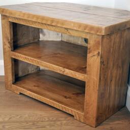 Rustic Pine Corner Tv Unit Solid Chunky Wood Stand/Cabinet With Shelves - thumbnail 3