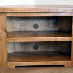 Rustic Pine Corner Tv Unit Solid Chunky Wood Stand/Cabinet With Shelves - thumbnail 2