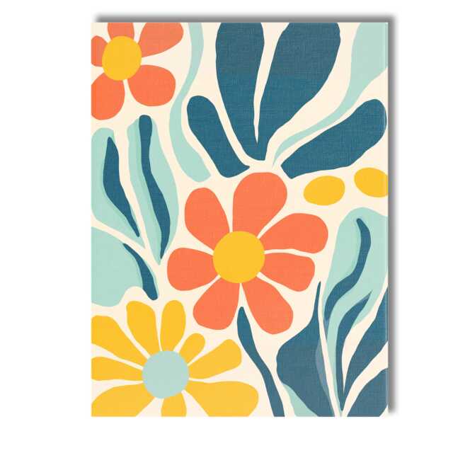 Scandinavian Floral Pattern With Coral Daisies & Blue Green Foliage Canvas Wall Art Print Decor Picture Ready To Hang - image 1