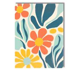 Scandinavian Floral Pattern With Coral Daisies & Blue Green Foliage Canvas Wall Art Print Decor Picture Ready To Hang - thumbnail 1