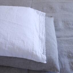 White Linen Pillowcase With French Lace , Standard Queen King Euro Sham Body Pillow Size. Softened & Stonewashed. Mooshop.50 - thumbnail 3