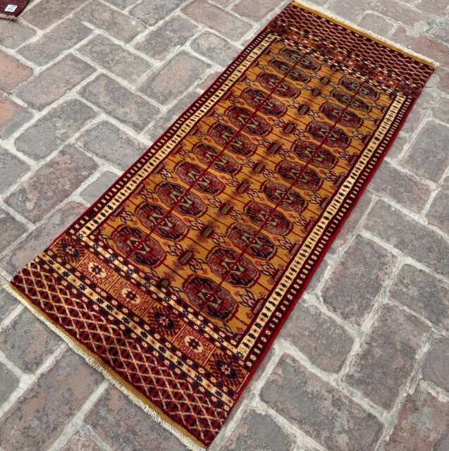 1'11x4'10 Orange Bukhara Runner Rug - Beautiful Afghan Hand-Knotted Tribal Oriental Carpet For Hallway Or Entryway Decor Gift - image 1