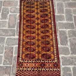 1'11x4'10 Orange Bukhara Runner Rug - Beautiful Afghan Hand-Knotted Tribal Oriental Carpet For Hallway Or Entryway Decor Gift - thumbnail 3