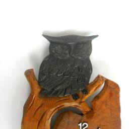 "Wood Carving Owl Clock Natural Teak Wall Hanging Hand Carved Home Art Decor Handmade Gift 14""x7" - thumbnail 3
