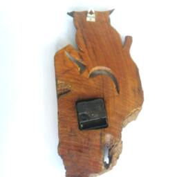 "Wood Carving Owl Clock Natural Teak Wall Hanging Hand Carved Home Art Decor Handmade Gift 14""x7" - thumbnail 4